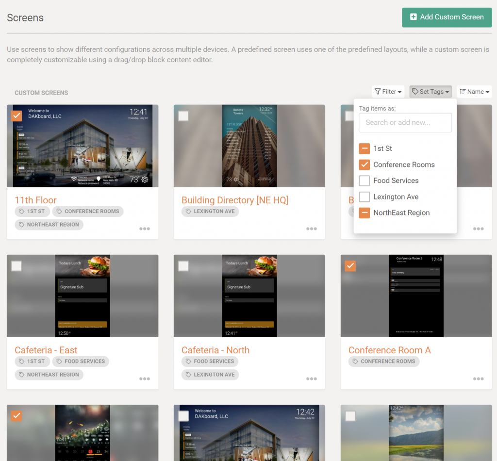 Example Image of setting custom tags on DAKboard screens