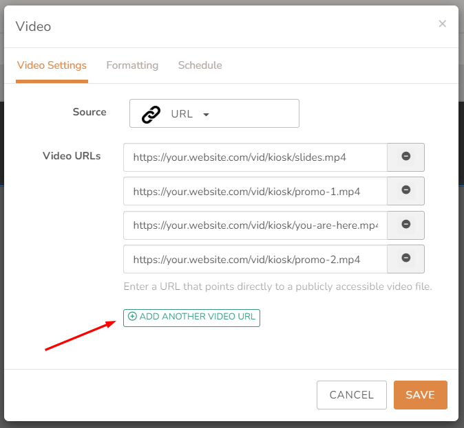 Photo of configuration dialog for Video block with multiple videos