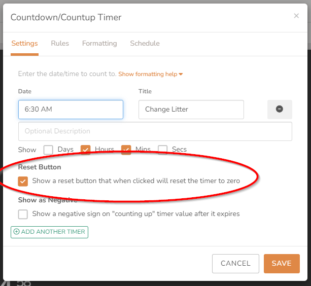 Countdown Timer - Reset Option Setting