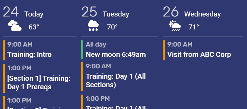 Sample Agenda Calendar with Forecast Enabled