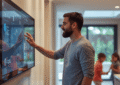 Dad with touchscreen wall display