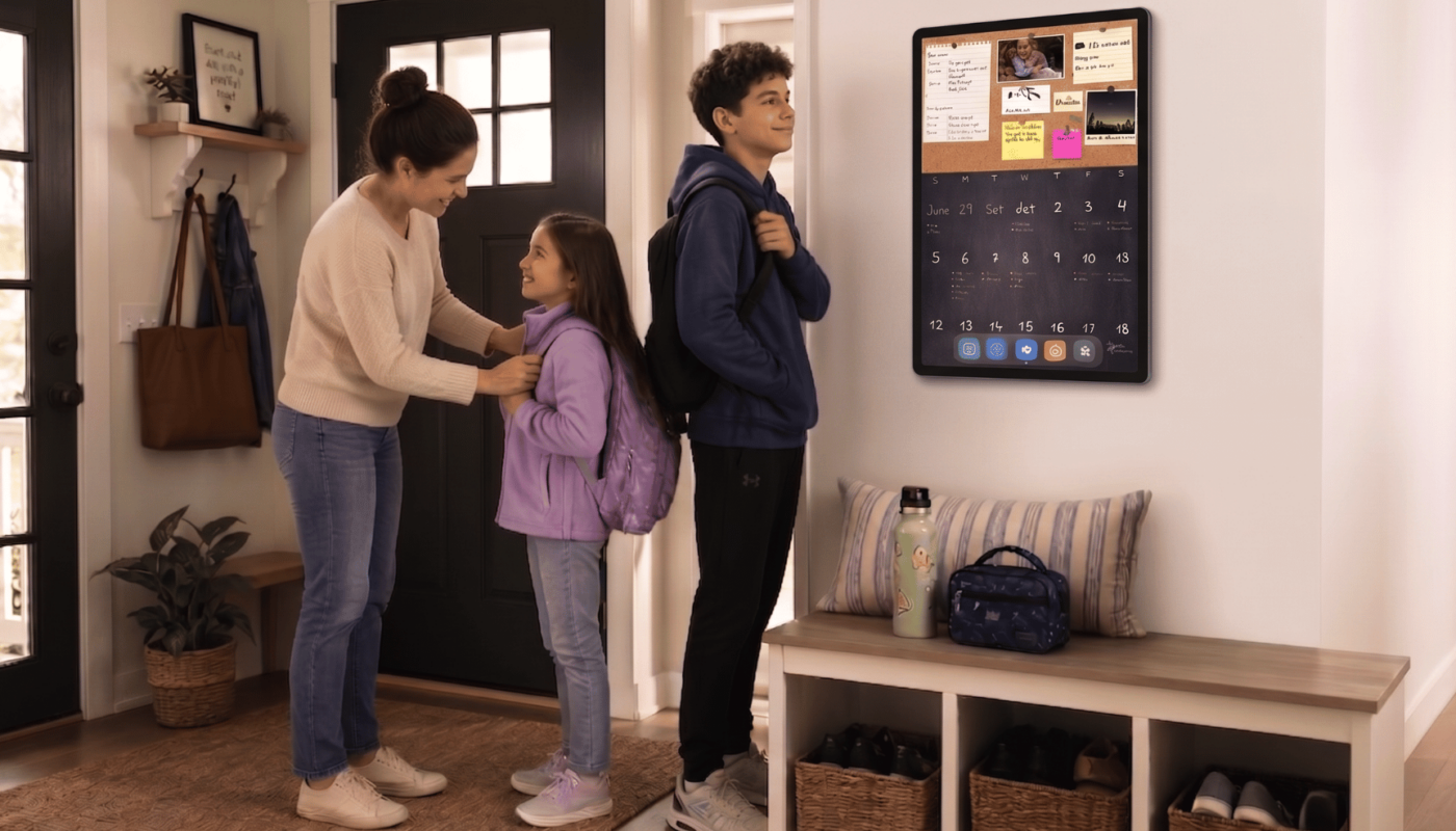 Family gets ready for school with DAKboard touch display